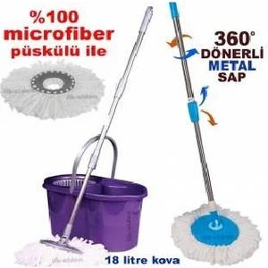 Dönerli Mop Temizlik Kovası Full Microfiber Temizlik Seti,dönerli Kova+Dönerli Sap+Mikrofiber Püskül