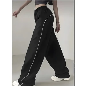 Deef Wear Y2K Harajuku Tek Biye Siyah Paraşüt Pantolon/eşofman Altı