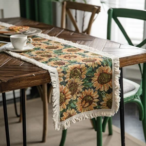 Masa Runner Jacquard Ayçiçeği Amerikan Partisi Dekorasyonu Amerikan Dekoratif Sundurma Kapağı (Yurt Dışından)