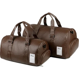 Erkekler / Kadınlar Su Geçirmez Pu Deri Seyahat Çantası Spor Çanta Spor Duffle Omuz Çantası (Kahverengi) (Yurt Dışından)