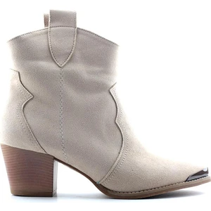 403 Kadın Canvas Topuklu Bot Bej Nubuk