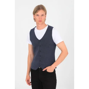 Elm Wear Düğmeli Düz Desen Triko Yelek - Laci/indigo