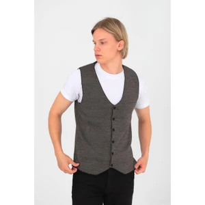 Elm Wear Düğmeli Düz Desen Triko Yelek - Siyah/k.bej