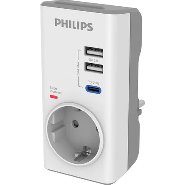 Philips CHP8010W/10 Tekli Akım Korumalı Priz PD Hızlı Şarj  QC 3.0 USB-A