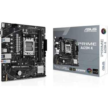 Asus Prıme A620M-K Amd A620 Am5 Ddr5 6400 Hdmı Vga M2 Usb3.2 Aura Rgb Matx (Prıme A620M-K)