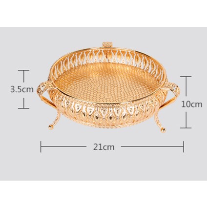 Metal Tepsi Lüks Altın Finish Hollow Plaka Kuruyemiş / Meyve / Kek Standı Düğün Centerpieces Ev Masa Dekorasyon | Depolama Tepsileri (Yuvarlak) (Yurt Dışından) modelleri