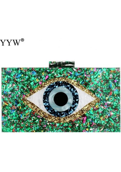 Yeşil Patchwork Glitter Nazar Akrilik Çanta Pvc Plastik Kutu Manşonlar Zincir Shouler Çanta Seyahat Akşam Çanta Kadın Crossbody Çanta (Yurt Dışından)