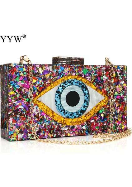 Yeşil Patchwork Glitter Nazar Akrilik Çanta Pvc Plastik Kutu Manşonlar Zincir Shouler Çanta Seyahat Akşam Çanta Kadın Crossbody Çanta (Yurt Dışından) fiyatları