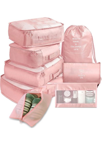 8 Adet Pembe 8 Adet Set Seyahat Organizatör Saklama Torbaları Bavul Paketleme Seti Saklama Kutuları Taşınabilir Bagaj Organizatör Elbise Ayakkabı Düzenli Kese (Yurt Dışından)
