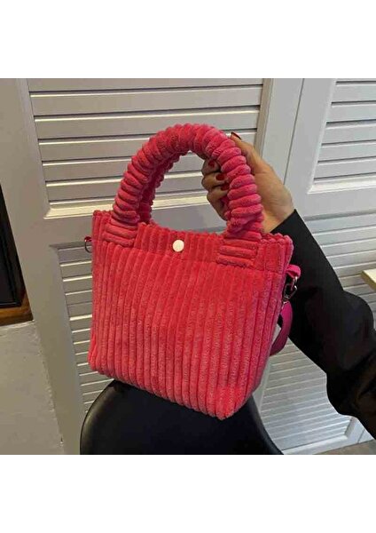 Karpuz Kırmızı Yeni Kadife Kadın Kova Çantası Sonbahar Kış Yumuşak Çanta Sevimli Tote Moda Rahat Crossbody Tek Omuz Çantaları Kızlar Için (Yurt Dışından)