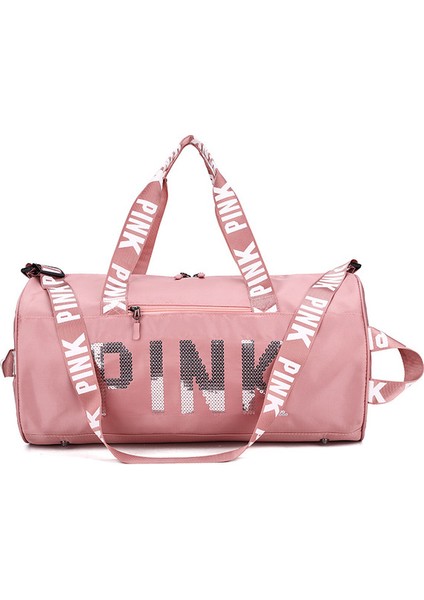 Pembe Echoine Kadın Moda Eğlence Zip Seyahat Çantası Spor Çantası Mektup Baskı Taşınabilir Tek Omuz Çantası Büyük Kapasiteli Saklama Çantası (Yurt Dışından)