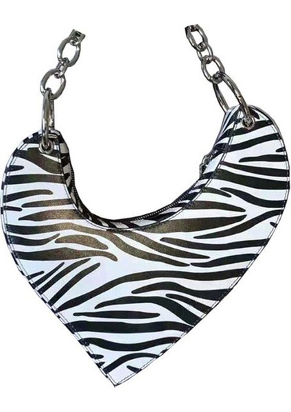 Zebra 23X26CM Beyaz Kalp Şekli Mini Çanta Kadın Harajuku Kawaii Zebra Desen Paketi Emo Y2K Peri Grunge Alternatif Kore Moda Küçük Çanta (Yurt Dışından)
