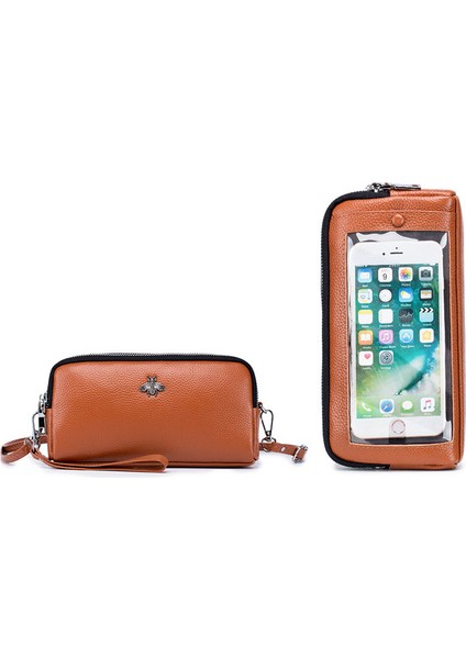 Stil 1 2021 Yeni Şeffaf Cep Telefonu Pencere Cebi Hakiki Üst Katman Inek Derisi Tek Omuz Crossbody Arı Dekorasyon Bayan Çantası (Yurt Dışından)