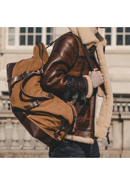 Hakiki Deri B Mumlu Kanvas Seyahat Çantaları High-End Kaliteli Erkek Seyahat Çantası Büyük Kapasiteli Eski Stil Çılgın At Deri Seyahat Spor Çantası (Yurt Dışından) fırsatları
