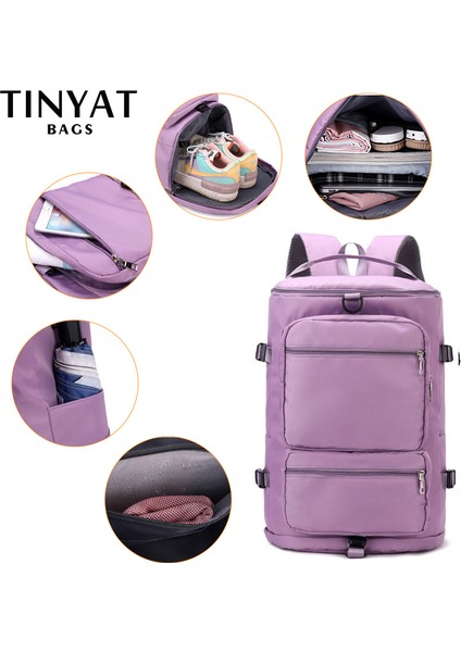 Gri Tınyat Büyük Kapasiteli Kadın Seyahat Çantası Rahat Hafta Sonu Seyahat Sırt Çantası Bayanlar Spor Yoga Bagaj Çantaları Işlevli Crossbody (Yurt Dışından)