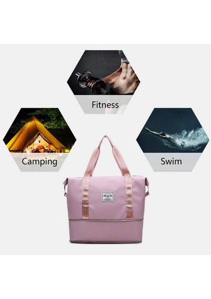 A-Pembe Katlanabilir Seyahat Çantası Islak Kuru Ayırma Su Geçirmez Çanta Büyük Kapasiteli Katı Tote Çanta Kadın Spor Yoga Omuz Çantaları (Yurt Dışından) indirimleri