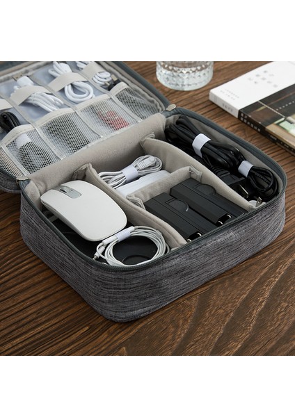Gri Seyahat Kablo Çantası Taşınabilir Dijital USB Gadget Organizatör Şarj Telleri Kozmetik Fermuarlı Çanta Kiti Kılıf Aksesuarları (Yurt Dışından) fırsatları