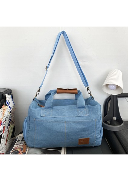 Koyu Mavi Seyahat Çantası Retro Denim Seyahat Çantası Büyük Kapasiteli El Bagajı Silindir Çanta Unisex Rahat Omuz Crossbody Çanta Ayakkabı ile Bit Seyahat Çanta (Yurt Dışından) fiyatları