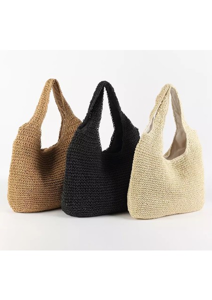 Bej 1 Adet Moda Rattan Kadın Omuz Çantaları Wikcer Dokuma Büyük Kapasiteli Kadın Çanta Yaz Plaj Hasır Çanta Rahat Kılıf Çantalar (Yurt Dışından) fiyatları