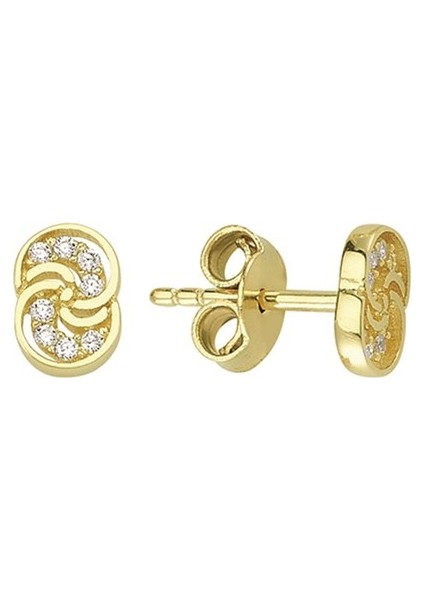 14 Ayar Yuvarlak Taşlı Altın Küpe