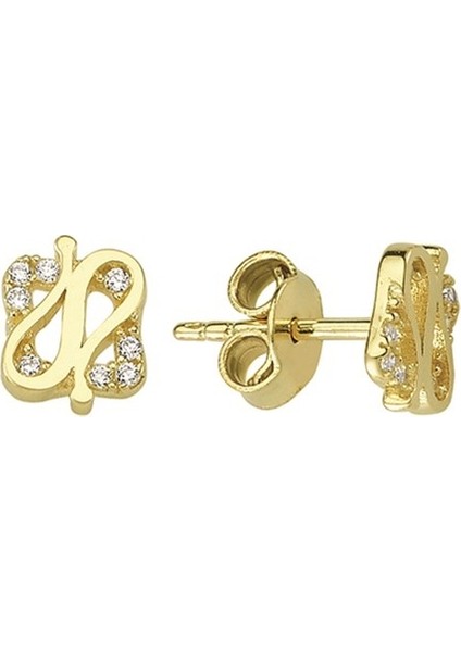 14 Ayar Geometri Taşlı Altın Küpe