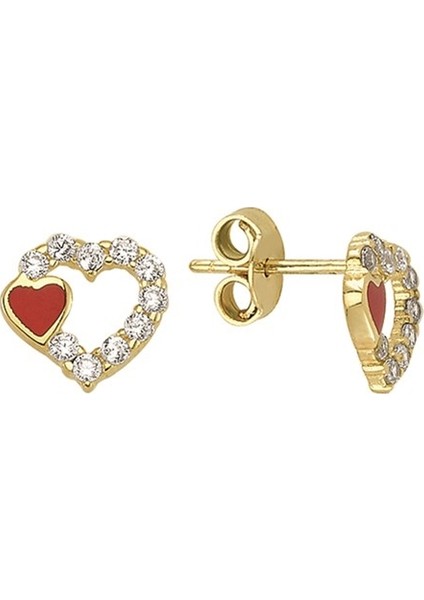 14 Ayar Kalpli Taşlı Altın Küpe