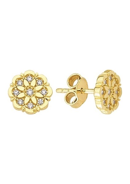 14 Ayar Taşlı Çiçek Altın Küpe