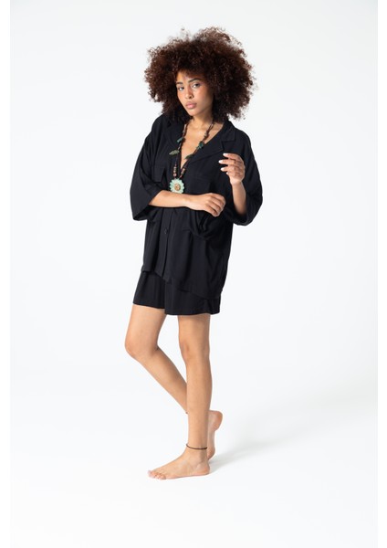 Siyah Düğmeli Rahat Kesim %100 Pamuk Ceket Gömlek modelleri