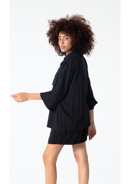 Siyah Düğmeli Rahat Kesim %100 Pamuk Ceket Gömlek fırsatları