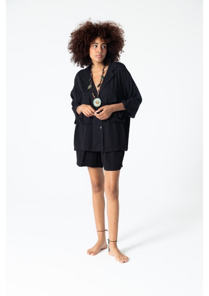 Siyah Düğmeli Rahat Kesim %100 Pamuk Ceket Gömlek indirimleri