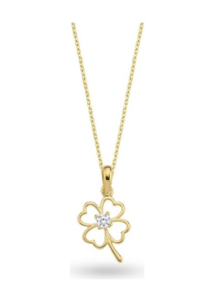 14 Ayar Tek Taş Yonca Altın Kolye 2,00 gr