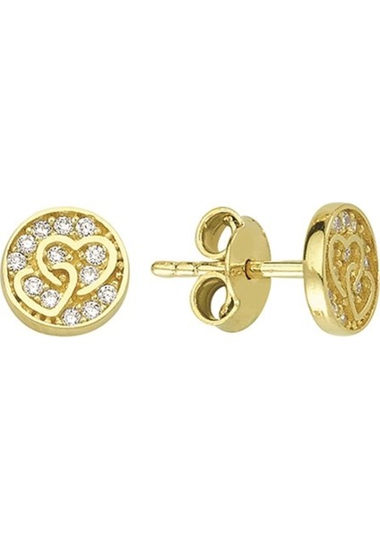 14 Ayar Kalp Taşlı Altın Küpe