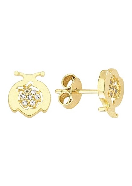 14 Ayar Taşlı Uğur Böceği Altın Küpe