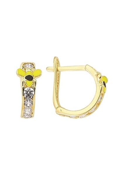 14 Ayar Kanallı Mineli Taşlı Altın Küpe