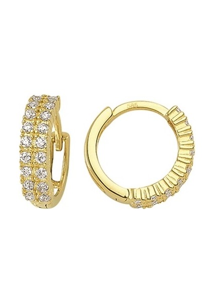 14 Ayar Taşlı Halka Altın Küpe