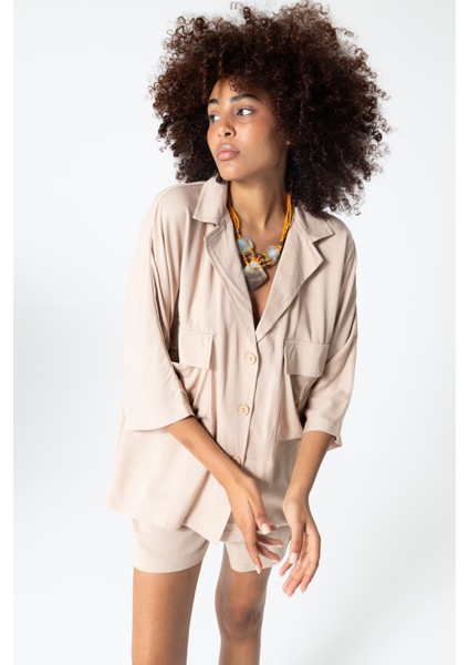 Bej Düğmeli Rahat Kesim %100 Pamuk Ceket Gömlek fiyatları