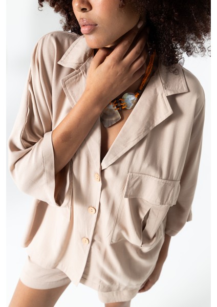 Bej Düğmeli Rahat Kesim %100 Pamuk Ceket Gömlek indirimleri