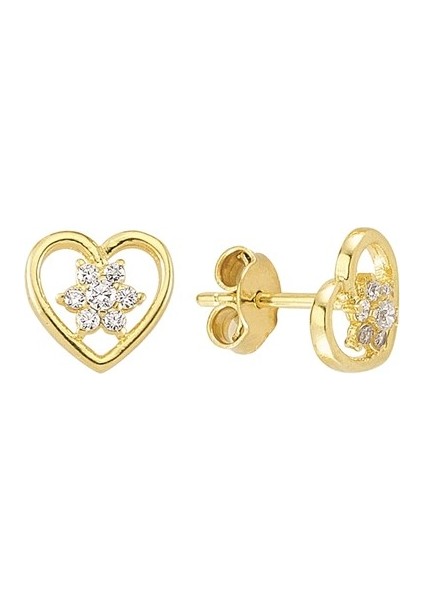 14 Ayar Taşlı Kalp Altın Küpe