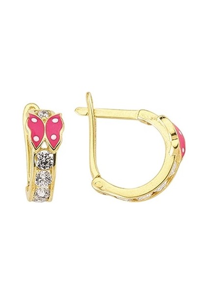 14 Ayar Kanallı Mineli Taşlı Altın Küpe