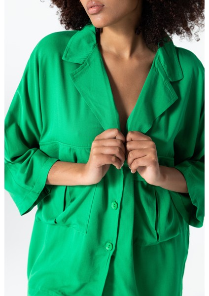 Benetton Yeşili Düğmeli Rahat Kesim %100 Pamuk Ceket Gömlek fiyatları