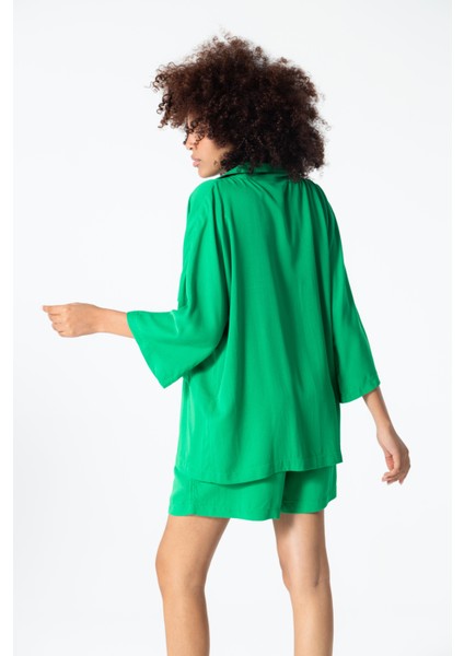 Benetton Yeşili Düğmeli Rahat Kesim %100 Pamuk Ceket Gömlek fırsatları