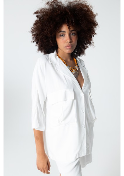 Krem Düğmeli Rahat Kesim %100 Pamuk Ceket Gömlek indirimleri