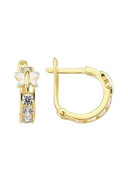 14 Ayar Kanallı Mineli Taşlı Altın Küpe