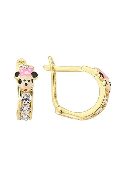 14 Ayar Kanallı Mineli Taşlı Altın Küpe