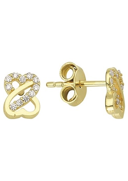 14 Ayar Kalp Taşlı Altın Küpe