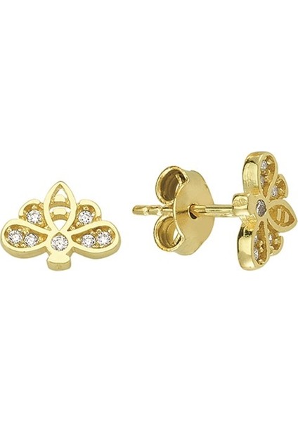 14 Ayar Taşlı Altın Çiçek Küpe