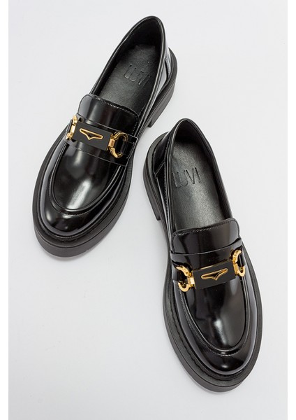 Unte Siyah Açma Kadın Loafer