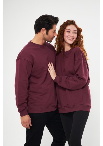 Unisex Bordo Oversize Bol Kalıp Basic Sweatshirt (Sevgili-Çift Kombini Tavsiyesi) modelleri