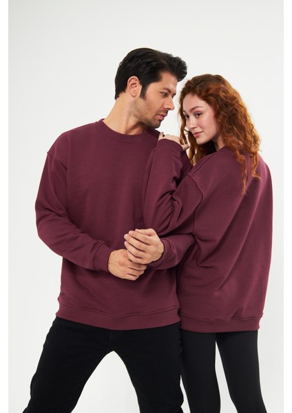 Unisex Bordo Oversize Bol Kalıp Basic Sweatshirt (Sevgili-Çift Kombini Tavsiyesi) fırsatları
