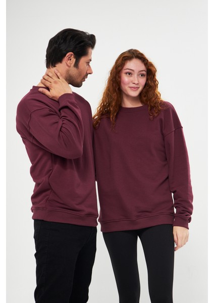 Unisex Bordo Oversize Bol Kalıp Basic Sweatshirt (Sevgili-Çift Kombini Tavsiyesi) indirimleri